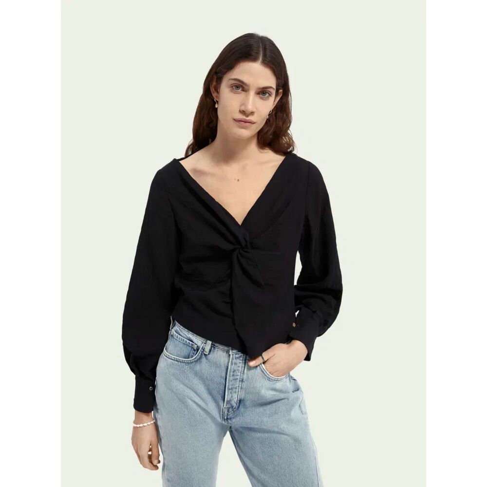 SCOTCH & SODA Knotted‎ Front Crinkle Blouse Black Medium